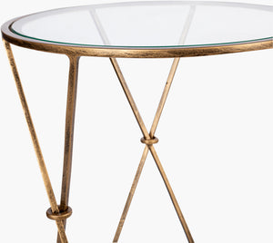 Surya Neo Geo Ngo-002 Modern 24" End Table With Glass And Metal Design For Stylish Home Decor Upgrade Top, Clear,Base, Gold Glass,Iron Ngo-002