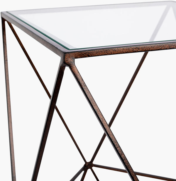 Surya Neo Geo Ngo-002 Modern 24" End Table With Glass And Metal Design For Stylish Home Decor Upgrade Top, Clear,Base, Metallic ,Copper Glass,Iron Ngo-003