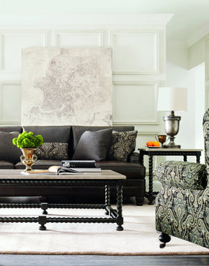 Bernhardt Bernhardt Cordova Spiral-Base Cocktail Table With Travertine Top, Ebonized Wood, Dramatic Baroque Flair K1164