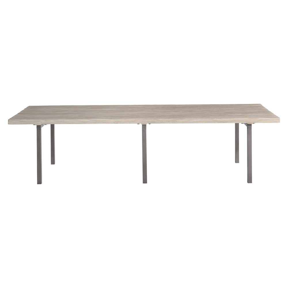 Bernhardt Bernhardt Kingston Teak Cocktail Table 62" — Sea Oat Slatted Top, Gun Metal Legs, Outdoor Durable Elegance X07021