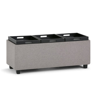 English Elm Avalon Storage Ottoman - Cloud Grey Linen Look With Flip-Over Trays, Stylish Seating & Storage Solution B136P158111