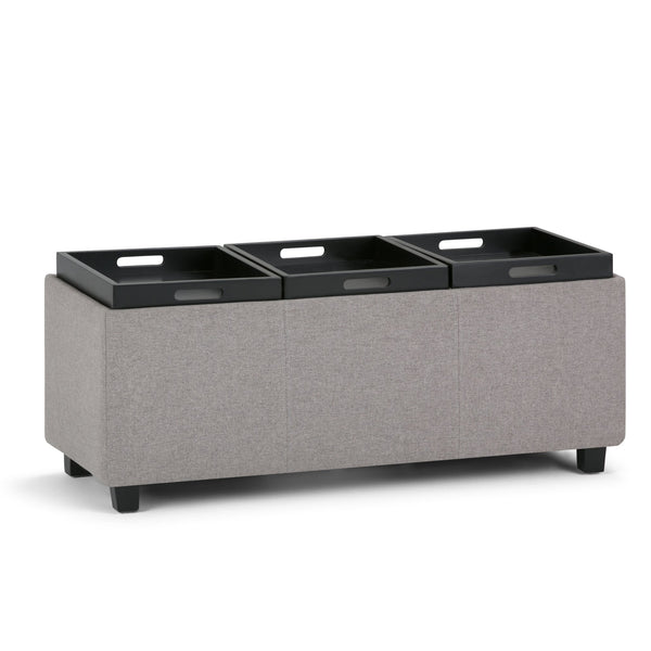 English Elm Avalon Storage Ottoman - Cloud Grey Linen Look With Flip-Over Trays, Stylish Seating & Storage Solution B136P158111