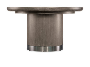 Hooker Furniture Modern Mood Round Dining Table With Alabaster Oak Veneer, Pewter Banding And 18" Leaf Extension Medium Brown 6850-75201-89