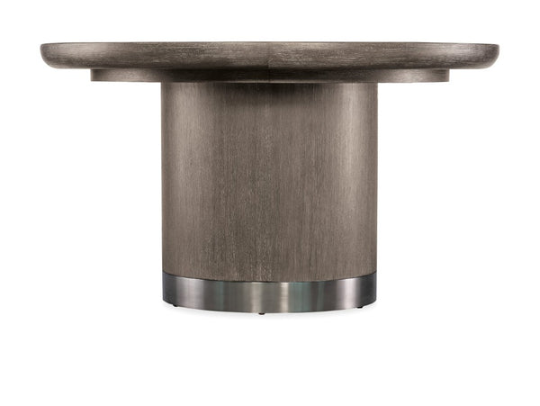 Hooker Furniture Modern Mood Round Dining Table With Alabaster Oak Veneer, Pewter Banding And 18" Leaf Extension Medium Brown 6850-75201-89