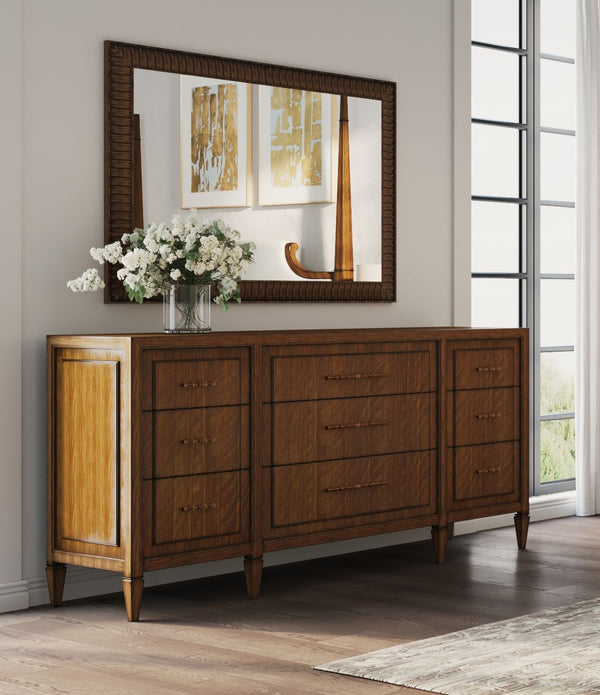 A.R.T. Furniture Eave 9 Drawer Dresser - Elegant Break Front Design In Quartered Walnut With Gold Faux Bamboo Hardware Brown Material(S), Poplar And Parawood Solids,Walnut Veneer 336131-1860