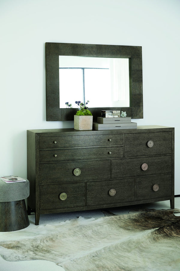 Bernhardt Bernhardt Linea Dresser In Cerused Charcoal — Bow‑Front Rustic Modern 8-Drawer With Jewelry‑Like Hardware 384054B