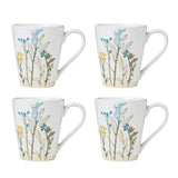 Wildflowers Stoneware Mugs, Set of 4 - Floral Motif, Dishwasher & Microwave Safe