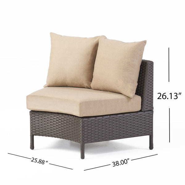 English Elm Christopher Knight Home® - PT LIMON SINGLE SOFA Curved Armless Outdoor/Indoor Faux Rattan Chairs with Water-Resistant Cushions and Heavy-Duty Iron Frame Dark Brown 54786.00