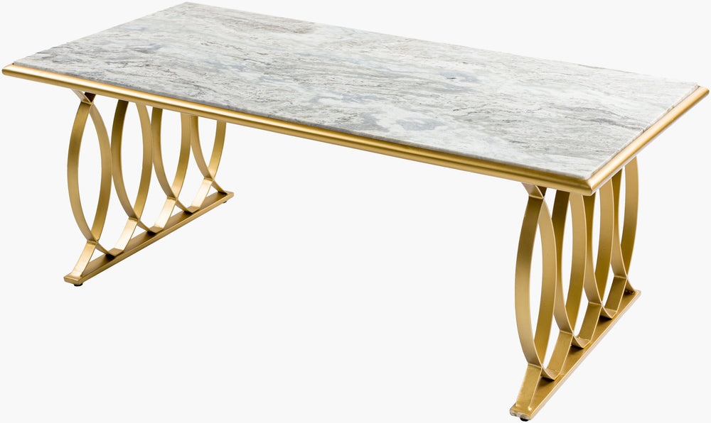 Surya Nishka Modern Marble & Metal Coffee Table - Stylish, Durable Design For Timeless Living Spaces Top, White,Base, Gold Marble,Iron Nha-100