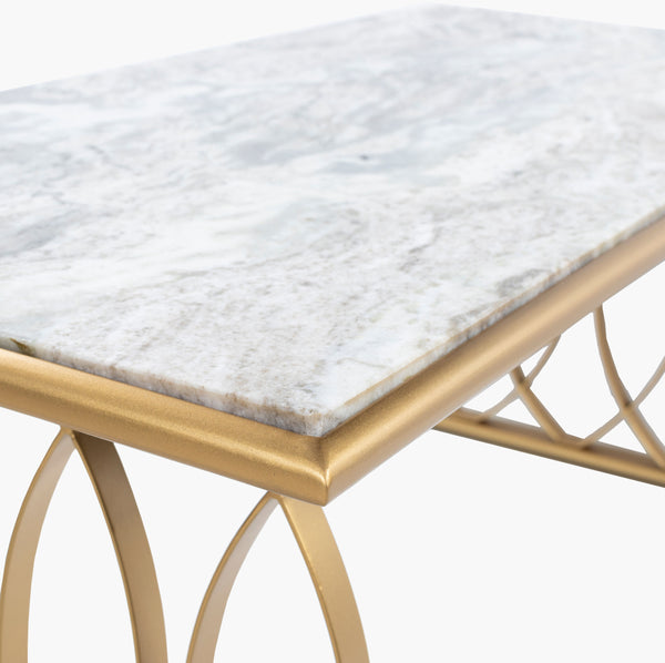 Surya Nishka Modern Marble & Metal Coffee Table - Stylish, Durable Design For Timeless Living Spaces Top, White,Base, Gold Marble,Iron Nha-100