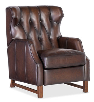 Hooker Furniture Henderson Semi-Aniline Leather Push-Back Recliner With Wing Back, Button Tufting And Wood Base Brown RC806-PB-088