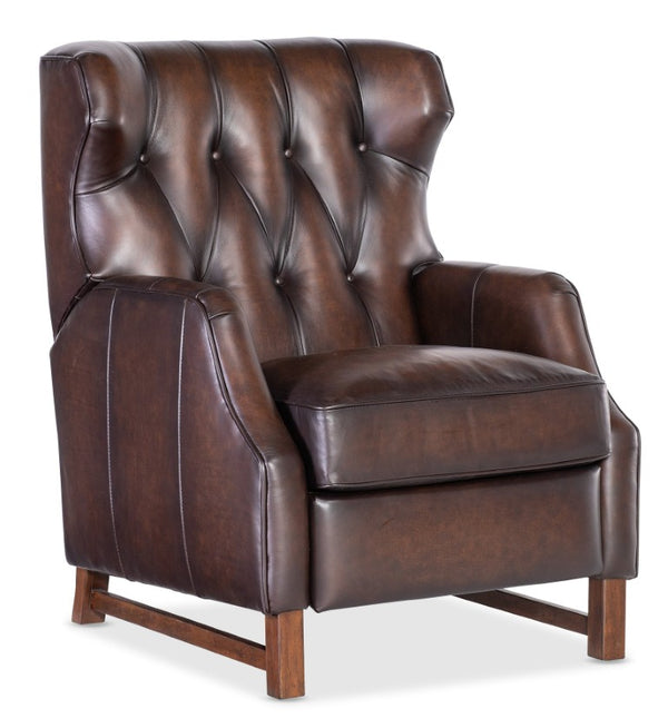 Hooker Furniture Henderson Semi-Aniline Leather Push-Back Recliner With Wing Back, Button Tufting And Wood Base Brown RC806-PB-088