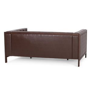 English Elm Christopher Knight Home® - 3 Seater Sofa - Contemporary Mid-Century Design With Button-Tufted Comfort, Dark Brown Pu Upholstery 72144.00ADBRN_72144.00BDBRN