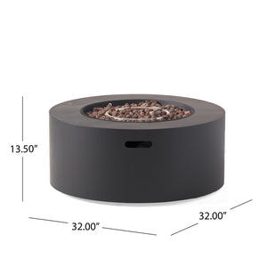 English Elm 32" Round Propane Fire Pit 40000 Btu Powder Coated Iron Outdoor Patio Centerpiece 67759.00DGRY-40K