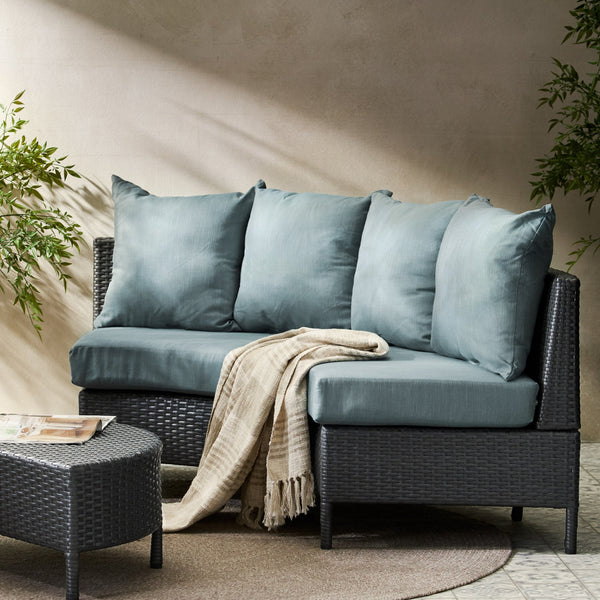 English Elm Christopher Knight Home® - PT LIMON SINGLE SOFA Curved Armless Outdoor/Indoor Faux Rattan Chairs with Water-Resistant Cushions and Heavy-Duty Iron Frame Grey 54786.00GT