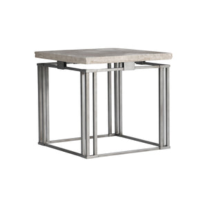Bernhardt Bernhardt Riverton Side Table — Honed Bianco Travertine Top, Sculptural Silver Metal Base, 24" Square 494111