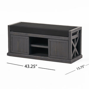 English Elm Christopher Knight Home® - Storage Bench Acacia Wood with Water-Resistant Padded Seat, Rustic X-Frame Shoe Organizer with 2 Doors and Shelves 66470.00DGRYBLK