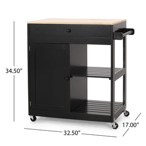 English Elm Christopher Knight Home® - Kitchen Island Cart with Solid Wood Top, 32" Wide Mobile Kitchen Cart with Cabinet, Drawer, Towel Rack on Locking Wheels 67754.00NATBLK