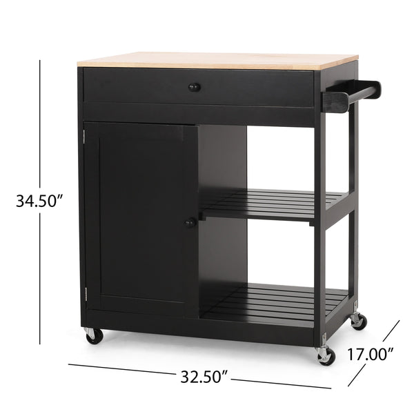English Elm Christopher Knight Home® - Kitchen Island Cart with Solid Wood Top, 32" Wide Mobile Kitchen Cart with Cabinet, Drawer, Towel Rack on Locking Wheels 67754.00NATBLK