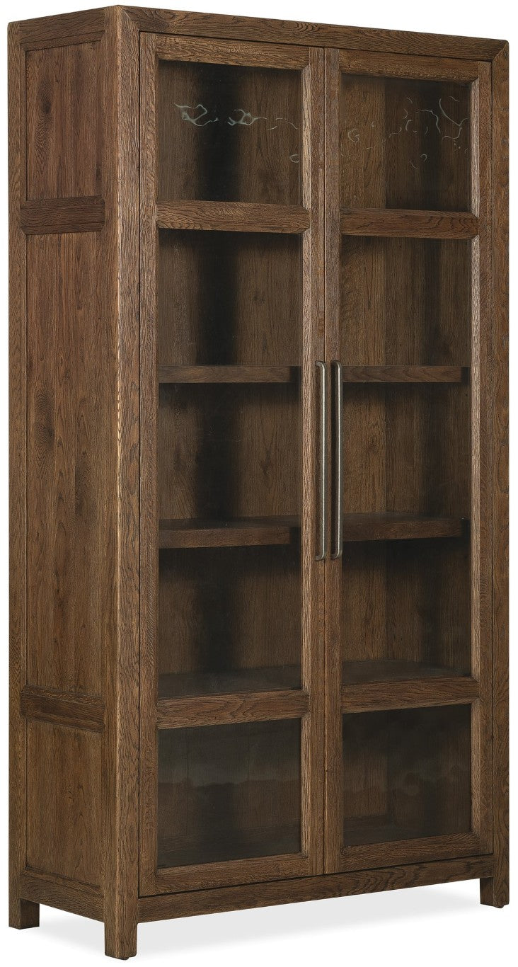 Hooker Furniture Driftwood Buckboard Display Cabinet With Seeded Glass, Plate Grooves & Touch Led Lighting For Home Medium Wood 6820-75906-85