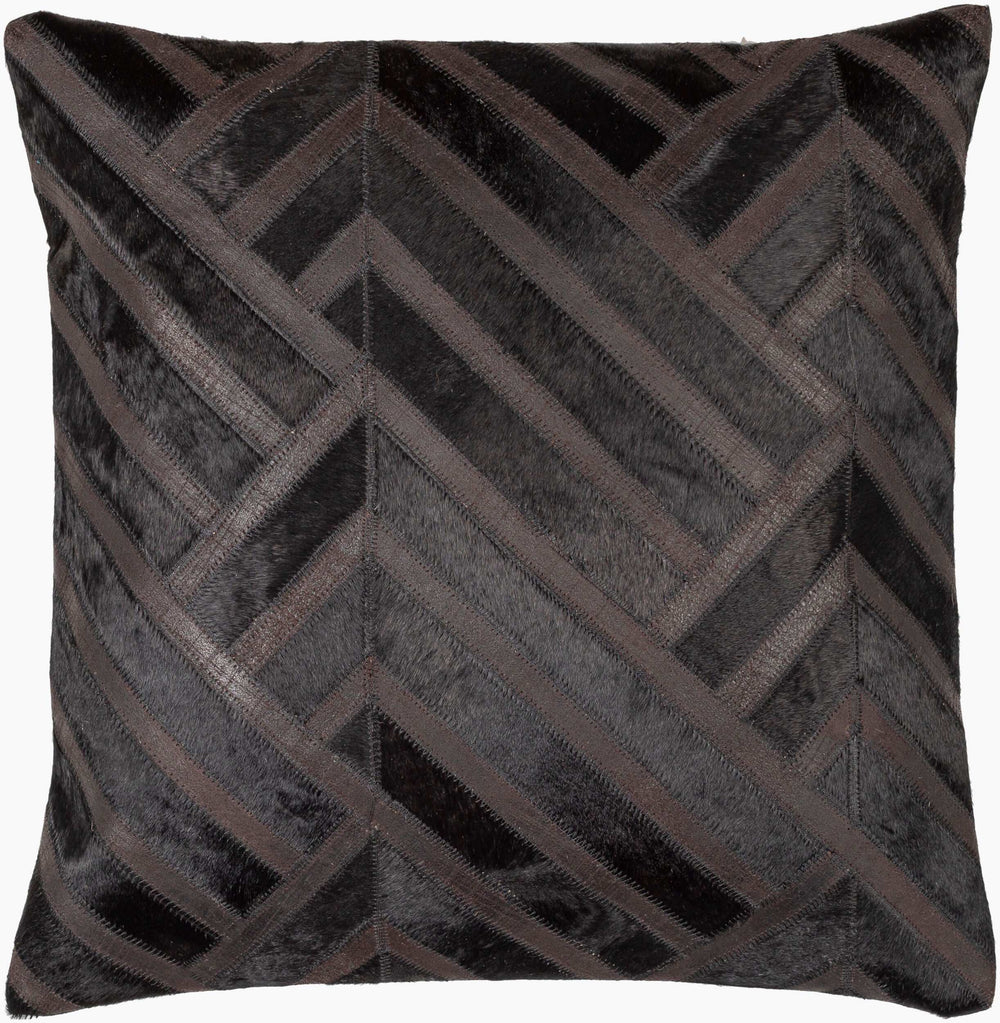 Surya Nashville Handmade 20" Accent Pillow - Rustic Cotton & Hair On Hide, Unique Summer Charm For Home Black Hair On Hide,Leather,Cotton Nhv004-2020d
