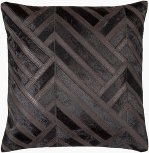 Surya Nashville Handmade 20" Accent Pillow - Rustic Cotton & Hair On Hide, Unique Summer Charm For Home Black Hair On Hide,Leather,Cotton Nhv004-2020d