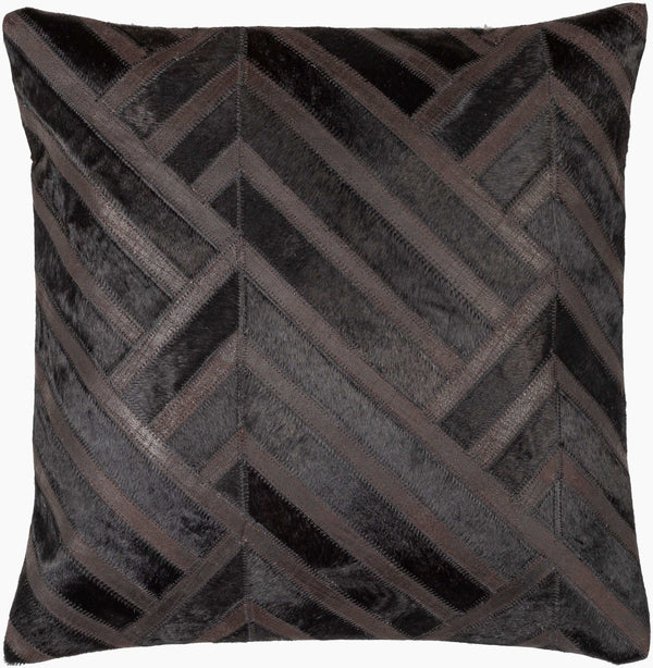 Surya Nashville Handmade 20" Accent Pillow - Rustic Cotton & Hair On Hide, Unique Summer Charm For Home Black Hair On Hide,Leather,Cotton Nhv004-2020d