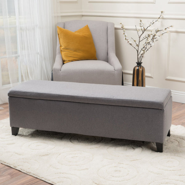 English Elm Ottoman Bench Seat with Lift Top Hidden Storage Polyester Upholstered Entryway Piece Grey 60159.00GRY