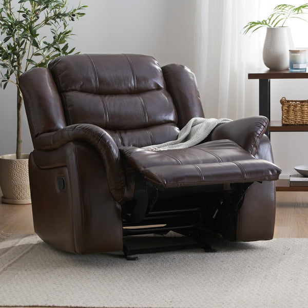 English Elm Christopher Knight Home® - Classic Glider Recliner with Luxurious PU Upholstery, Spacious Seat, Durable Frame, Ultimate Comfort Dark Brown 57412.00