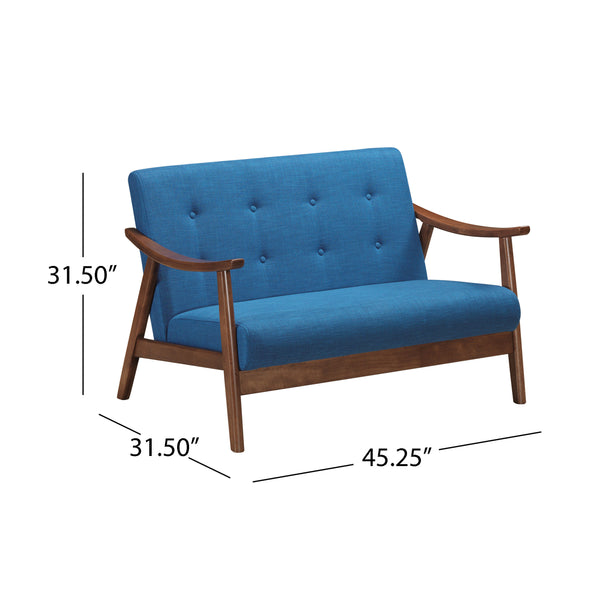 English Elm Christopher Knight Home® - LYDIA Mid-Century Modern 2-Seater Sofa with Button Tufting and Bentwood Arms, Retro Chic Upholstery Navy Blue 63832.00NBLU