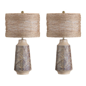 Crestview Collection 30"H Rustic Ceramic Table Lamp With Woven Rattan Shade, Natural Aesthetic & 3-way Socket Glow   Cvazp115