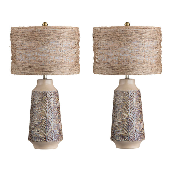 Crestview Collection 30"H Rustic Ceramic Table Lamp With Woven Rattan Shade, Natural Aesthetic & 3-way Socket Glow   Cvazp115