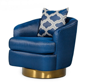 VIG Furniture Niagra Luxe Blue Swivel Accent Chair With Brushed Gold Base, Foam Cushioning & Pattern Pillow (96) VGODZW-981