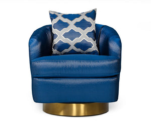 VIG Furniture Niagra Luxe Blue Swivel Accent Chair With Brushed Gold Base, Foam Cushioning & Pattern Pillow (96) VGODZW-981