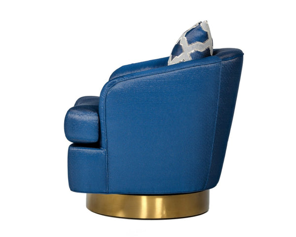 VIG Furniture Niagra Luxe Blue Swivel Accent Chair With Brushed Gold Base, Foam Cushioning & Pattern Pillow (96) VGODZW-981