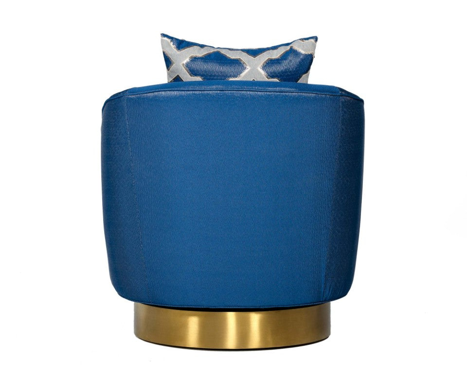 VIG Furniture Niagra Luxe Blue Swivel Accent Chair With Brushed Gold Base, Foam Cushioning & Pattern Pillow (96) VGODZW-981