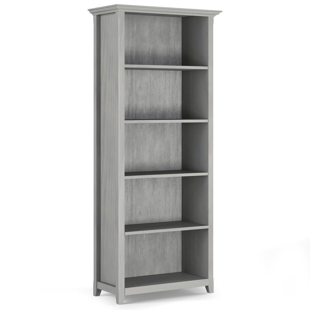 English Elm Amherst 30-Inch Solid Wood 5-Shelf Bookcase In Hand-Finished Fog Grey – Versatile Storage Solution B136P158328