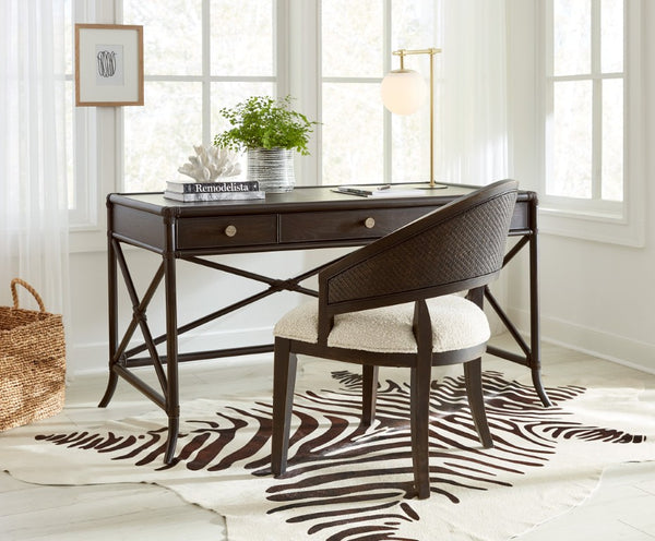 Hooker Furniture Retreat Cane Barrel Back Chair With Black Sand Wood, Raffia Cane Accent & Neo Cream Performance Upholstery 6950-75400-99