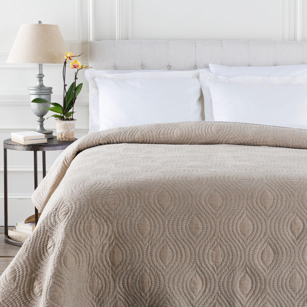 Surya Nile Premium Linen Quilt 108"W X 92"L - Modern Chic Design For Cozy Comfort & Easy Care Taupe Linen,Linen Nil9000-t