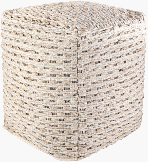 Surya Lanier Modern 18"H X 18"W X 18"D Pouf - Stylish Wool-blend, Durable, Lightweight, And Comfy Accent Piece Light Beige Wool,Polyester,Polybeads Nipf003-181818