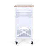 Christopher Knight Home® - Noble House - Finzer Farmhouse Kitchen Cart with Wheels, White and Natural