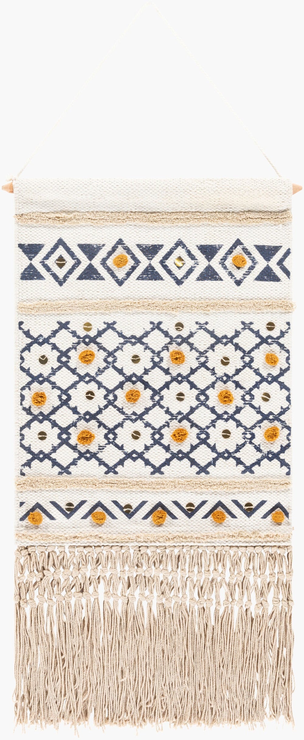 Surya Nisha 28"H X 15"W Elegant Wall Hanging Decor With Global Inspired Design – Durable & Charming! Navy Cotton,Wood Nis1000-2915