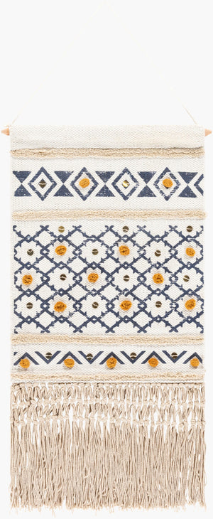 Surya Nisha 28"H X 15"W Elegant Wall Hanging Decor With Global Inspired Design – Durable & Charming! Navy Cotton,Wood Nis1000-2915