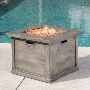 Christopher Knight Home® Noble House Outdoor Patio 24'' H X 32'' W Square Gas Burning Concrete Fire Pit Wood Pattern - Grey - 40,000 Btu