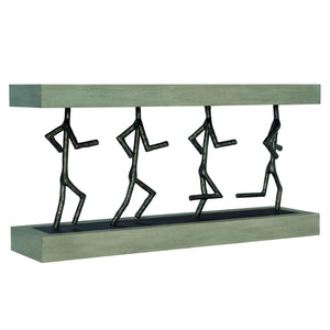Bernhardt Bernhardt Theo Console Table With Wire‑Brushed Oak Top, Sculptural Cast Iron Figures, Cerused Greige Finish (64") 379910