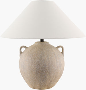Livabliss Nivalis Ceramic Table Lamp with Linen Shade Iron Finial for Bedroom or Living Room NIV-003