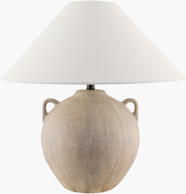 Livabliss Nivalis Ceramic Table Lamp with Linen Shade Iron Finial for Bedroom or Living Room NIV-003