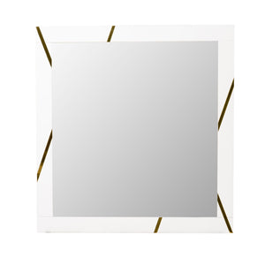 Modrest Nixa - Stunning White & Gold Glossy Mirror with Champagne Accents, No Assembly Needed!