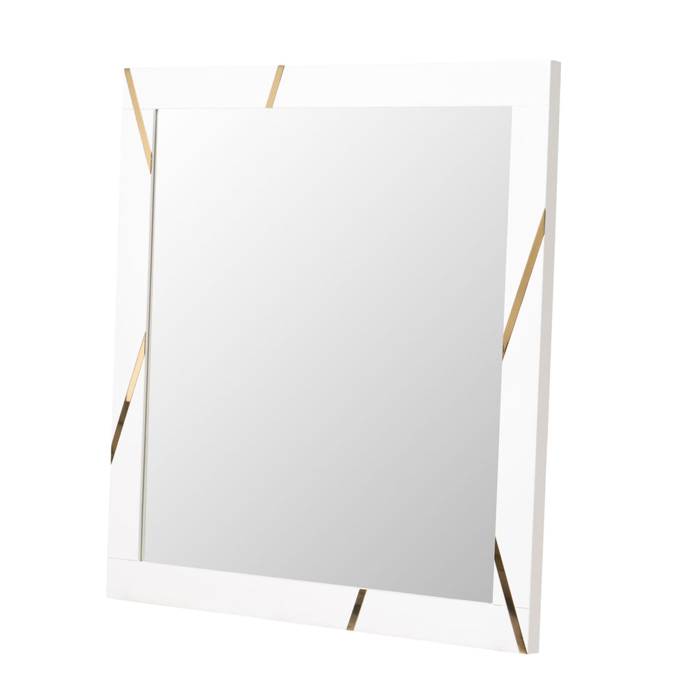 Modrest Nixa - Stunning White & Gold Glossy Mirror with Champagne Accents, No Assembly Needed!