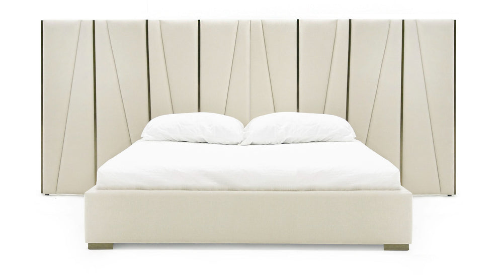 VIG Furniture Modrest Nixa - Modern Beige Velvet + Brushed Bronze Bed VGVC-BD1909-BED-BGE